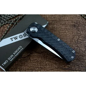 TwoSun 14C28N Satin Blade Carbon Fiber Handle Outdoor Camping Hunting Pocket Knife TS243