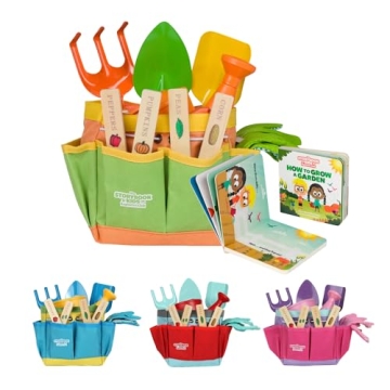 Matching Board Book - Green Kids Gardening Tools Set with Watering Can, Shovel, Rake, Trowel and Tot...