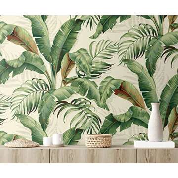 Tommy Bahama - Premium Peel and Stick Wallpaper, Designer Tropical Wallpaper for Bedroom, Dorm Room Essentials, Self Adhesive, Vinyl, 30.75 Sq Ft Coverage (Palmiers Collection, Aloe)