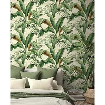 Tommy Bahama - Premium Peel and Stick Wallpaper, Designer Tropical Wallpaper for Bedroom, Dorm Room Essentials, Self Adhesive, Vinyl, 30.75 Sq Ft Coverage (Palmiers Collection, Aloe)
