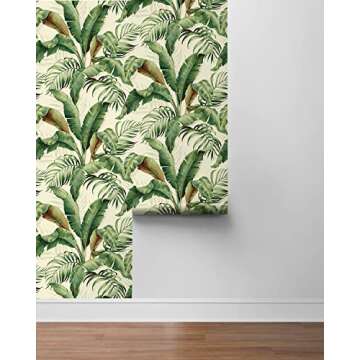 Tommy Bahama - Premium Peel and Stick Wallpaper, Designer Tropical Wallpaper for Bedroom, Dorm Room Essentials, Self Adhesive, Vinyl, 30.75 Sq Ft Coverage (Palmiers Collection, Aloe)