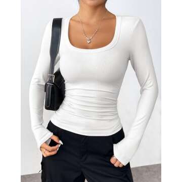 Zeagoo Shirts for Women White Long Sleeve Tops 2025 Trendy Slim Fit Cotton Tshirts Business Work Out...
