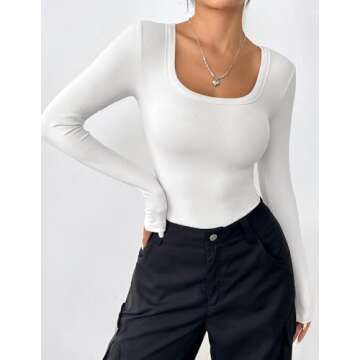 Zeagoo Shirts for Women White Long Sleeve Tops 2025 Trendy Slim Fit Cotton Tshirts Business Work Outfits