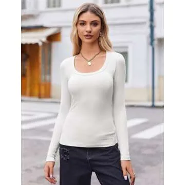 Zeagoo Shirts for Women White Long Sleeve Tops 2025 Trendy Slim Fit Cotton Tshirts Business Work Outfits