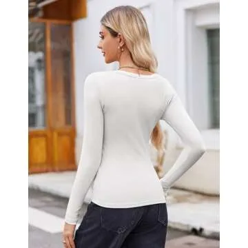 Zeagoo Shirts for Women White Long Sleeve Tops 2025 Trendy Slim Fit Cotton Tshirts Business Work Outfits