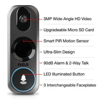 RCA 3MP Doorbell Security Camera - No Fees, Night Vision and Alerts