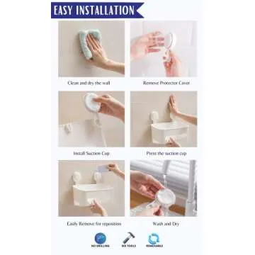 Shower Caddy Vacuum Suction Cup 3Pcs-No Drilling Bathroom Suction Cup Shower Shelf Organizer-Shower Shelves Basket for Shampoo,Soap and Toothbrush Holder-Racks for Inside Bath and Kitchen Wall (White)