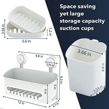 Shower Caddy Vacuum Suction Cup 3Pcs-No Drilling Bathroom Suction Cup Shower Shelf Organizer-Shower Shelves Basket for Shampoo,Soap and Toothbrush Holder-Racks for Inside Bath and Kitchen Wall (White)