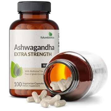 Futurebiotics Ashwagandha Extra Strength Stress & Mood Support with BioPerine - Non GMO Formula, 100 Vegetarian Capsules