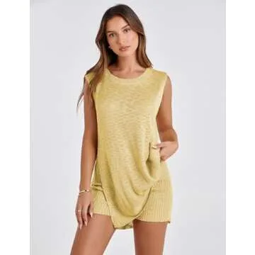 Stylish QIBABU Women's 2 Piece Knit Pajama Set in Yellow