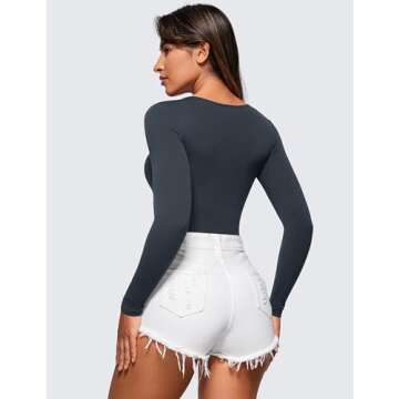 CRZ YOGA Butterluxe Long Sleeve Bodysuit for Women Crew Neck Tops Sexy Thong Breathable Stretchy True Navy Small