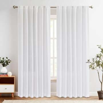 jinchan Linen Blend White Curtains 90 Inches Long for Living Room Farmhouse Rod Pocket Back Tab Light Filtering Window Drapes for Bedroom Curtains Off White 2 Panels