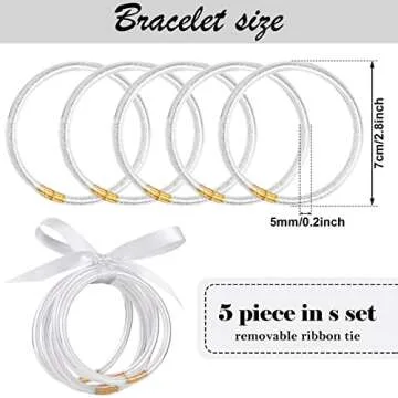 MJartoria Glitter Jelly Bangles Bracelets Set Glitter Filled Jelly Silicone Bracelets for Women (White)