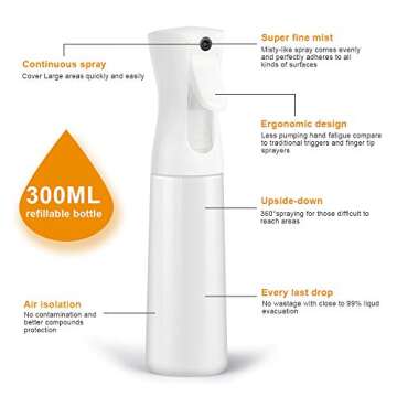 Versatile 10oz Continuous Mist Spray Bottle for Hair and Home