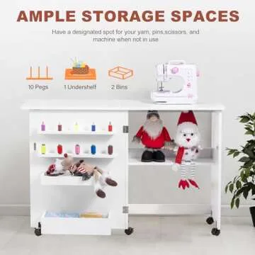 Vividwood Sewing Table with Foldable Design and Wheels