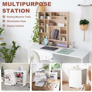 Vividwood Sewing Table with Foldable Design and Wheels