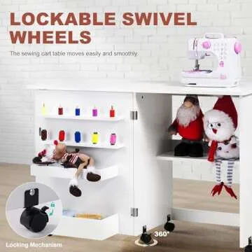 Vividwood Sewing Table with Foldable Design and Wheels