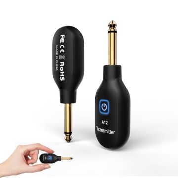 A12 Wireless Guitar Transmitter Receiver - 2.4GHz System, 24-bit 48KHz Audio, 100ft Range, No Latenc...