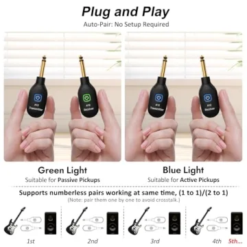 A12 Wireless Guitar Transmitter Receiver - 2.4GHz System, 24-bit 48KHz Audio, 100ft Range, No Latency, Rechargeable, Easy Pairing for Electric Guitar & Bass - Guitar Accessories