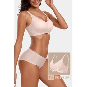 Vertvie Women's Seamless Bras No Underwire Scalloped Push Up Bras Soft Wireless Comfort Bralettes Fu...