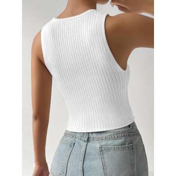 COZYEASE Women's Button Front Ribbed Knit Crop Tank Top Scoop Neck Sleeveless Casual Plain Crop Top White XS