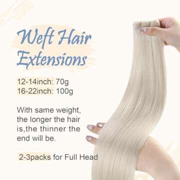 Easyouth Weft Hair Extensions Blonde Straight Human Hair Weft Extensions White Blonde Softness Sew i...