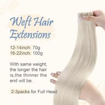Easyouth Weft Hair Extensions Blonde Straight Human Hair Weft Extensions White Blonde Softness Sew i...