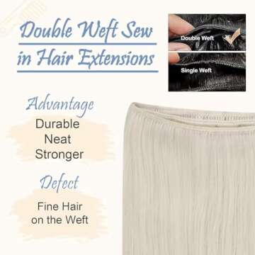 Easyouth Weft Hair Extensions Blonde Straight Human Hair Weft Extensions White Blonde Softness Sew in Weft Hair Extensions Human Hair Blonde Sew in Bundles Human Hair for Short 12Inch 70G