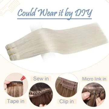 Easyouth Weft Hair Extensions Blonde Straight Human Hair Weft Extensions White Blonde Softness Sew in Weft Hair Extensions Human Hair Blonde Sew in Bundles Human Hair for Short 12Inch 70G