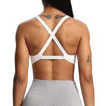 Aoxjox Women's Workout Sports Bras Fitness Backless Padded Satara Low Impact Bra Yoga Crop Tank Top (White, X-Small)