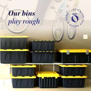 HOMZ 2-Pack Storage Bins, Heavy-Duty Stackable Containers, 27 Gallon, Black/Yellow