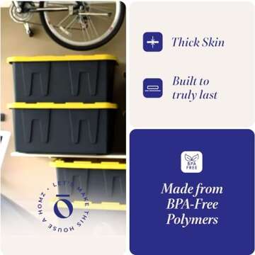 HOMZ 2-Pack Storage Bins, Heavy-Duty Stackable Containers, 27 Gallon, Black/Yellow