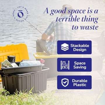 HOMZ 2-Pack Storage Bins, Heavy-Duty Stackable Containers, 27 Gallon, Black/Yellow