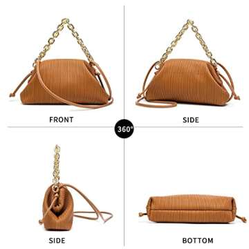 KingTo Shoulder Clutch Purse Handbag for Women Designer Small Dumpling Chain Pouch Bag Soft Ruched Crossbody Bag