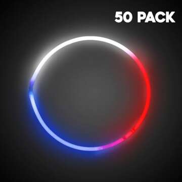 Windy City Novelties 22" Glow Stick Necklaces - 50 Pack (Red/White/Blue)