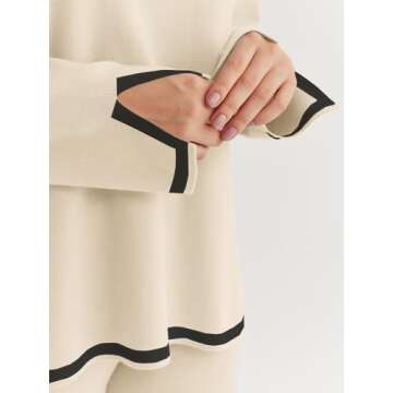 LILLUSORY Women Fall 2 Piece Lounge Set Outfits Sweatsuits Long Sleeve Sweater Tops Wide Leg Pants 2025 Apricot M