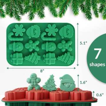 HKNMTT Christmas Silicone Chocolate Molds, 2 PCS Candy Baking Moulds, 3D Snowflake Cane Snowman Xmas Tree Gingerbread Man Santa Claus Gift Box Shape Mold for DIY Handmade Soap Candles Jello