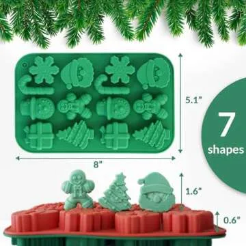 HKNMTT Christmas Silicone Chocolate Molds, 2 PCS Candy Baking Moulds, 3D Snowflake Cane Snowman Xmas Tree Gingerbread Man Santa Claus Gift Box Shape Mold for DIY Handmade Soap Candles Jello