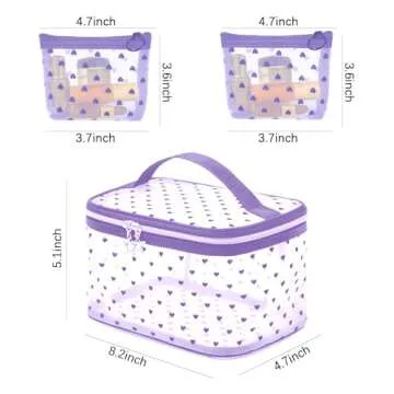Heart Print Mesh Makeup Bags for Travel and Organization