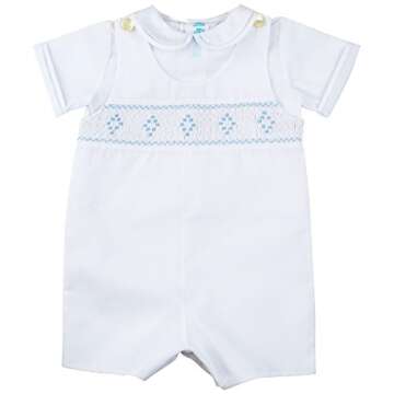 Feltman Brothers Baby Boys White and Blue Smocked Shortall Outfit with Shirt 6M
