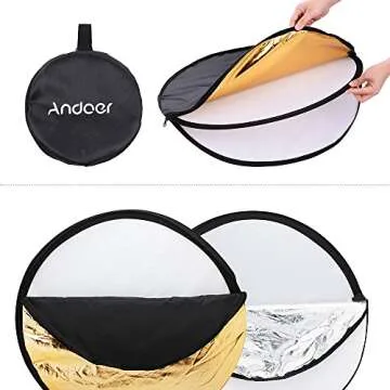 Andoer 24-Inch 60cm 5 in 1 with Gold Silver White Black and Translucent Portable Photography Light Reflector for Studio Photo Lighting Collapsible