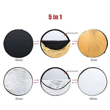 Andoer 24-Inch 60cm 5 in 1 with Gold Silver White Black and Translucent Portable Photography Light Reflector for Studio Photo Lighting Collapsible