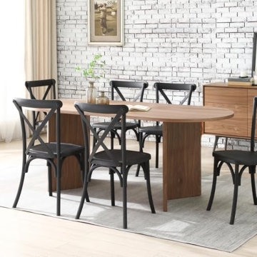 kevinplus 78'' Mid Century Modern Dining Table for 6, Oval Wooden Dining Table Dinner Table for Kitc...