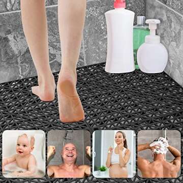 ToLanbbt Modular Interlocking Cushion 12P 11.8" x 11.8" Interlocking Rubber Floor Drain Holes Non-Slip Splicing Drainage Mats for Deck, Shower, Kitchen, Drain Pool, Sauna Bath, Indoor Outdoor (Black)