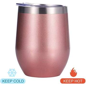 Skylety 6 Pack 12 Oz Unbreakable Drink-Ware Stemless Wine Tumbler, Stainless Steel Triple-Insulated Vacuum Wine Glass Cup with Lids for Wine, Coffee, Champagne, Cocktails and Beer (Multi-Color A)