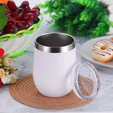 Skylety 6 Pack 12 Oz Unbreakable Drink-Ware Stemless Wine Tumbler, Stainless Steel Triple-Insulated Vacuum Wine Glass Cup with Lids for Wine, Coffee, Champagne, Cocktails and Beer (Multi-Color A)