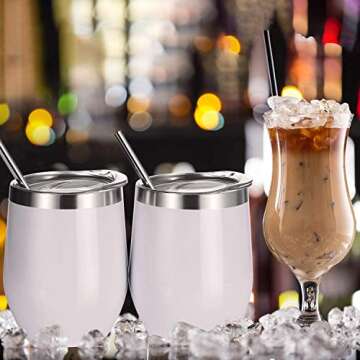 Skylety 6 Pack 12 Oz Unbreakable Drink-Ware Stemless Wine Tumbler, Stainless Steel Triple-Insulated Vacuum Wine Glass Cup with Lids for Wine, Coffee, Champagne, Cocktails and Beer (Multi-Color A)