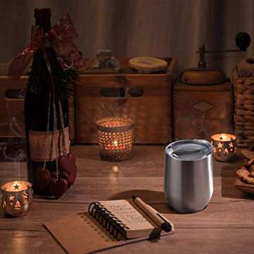 Skylety 6 Pack 12 Oz Unbreakable Drink-Ware Stemless Wine Tumbler, Stainless Steel Triple-Insulated Vacuum Wine Glass Cup with Lids for Wine, Coffee, Champagne, Cocktails and Beer (Multi-Color A)