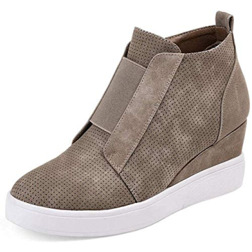 GOUPSKY Womens Platform Wedge Sneakers Casual Ankle Boots Wedge Tennis Shoes Wedge Booties Taupe Siz...