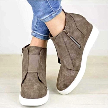 GOUPSKY Womens Platform Wedge Sneakers Casual Ankle Boots Wedge Tennis Shoes Wedge Booties Taupe Size 6